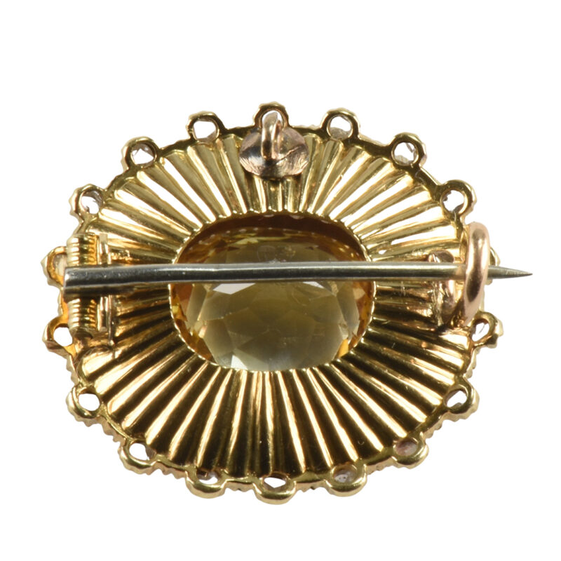 15k Gold Victorian period brooch yellow sapphire diamond and pearl brooch