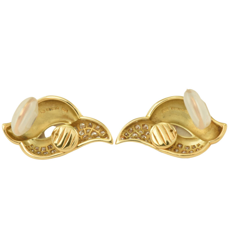 18k Gold, Enamel & Diamond Ear Clips By De Vroomen