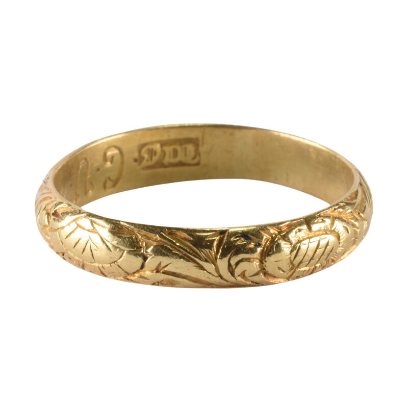 18th Century Memento Mori Chased 22k Gold "Pumpkin Head" Ring