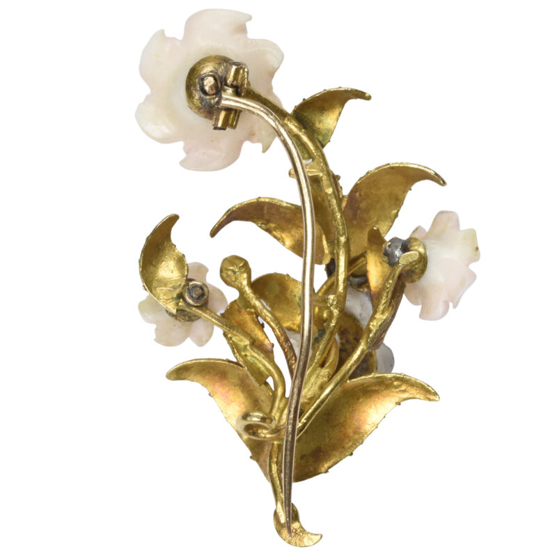 19th Century 15k Gold Gem Set Botanical Brooch.