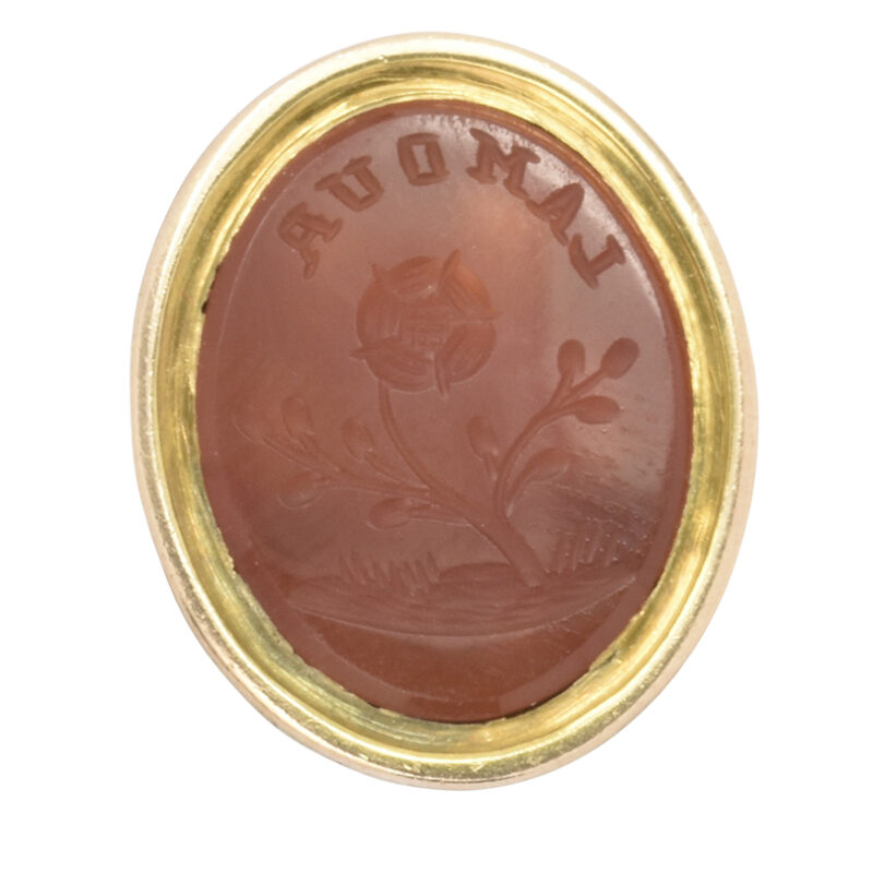 19th Century Gold & Carnelian "l'amour" Intaglio Seal