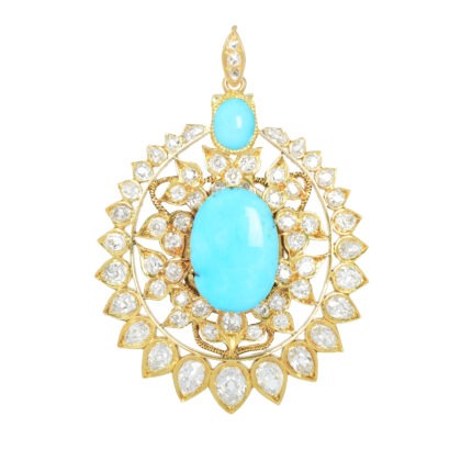 19th Century Gold Turquoise & Diamond Locket