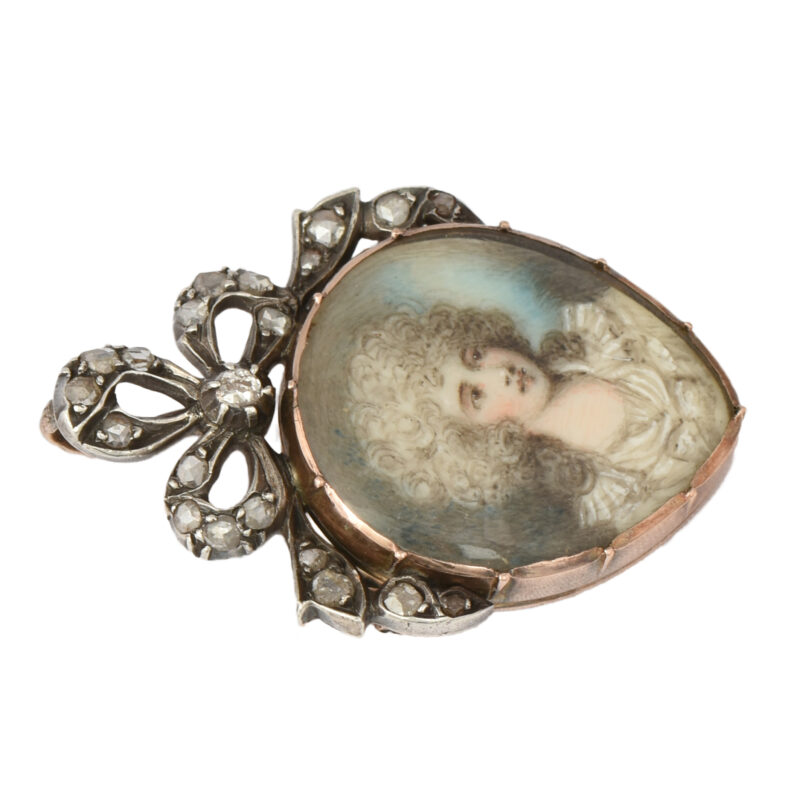 19th Century Portrait Miniature Gold & Diamond heart Pendant