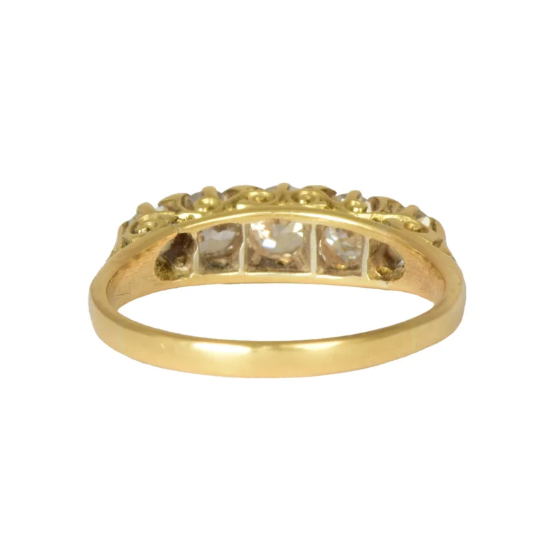 Victorian 18k gold Diamond Carved Half Hoop Ring