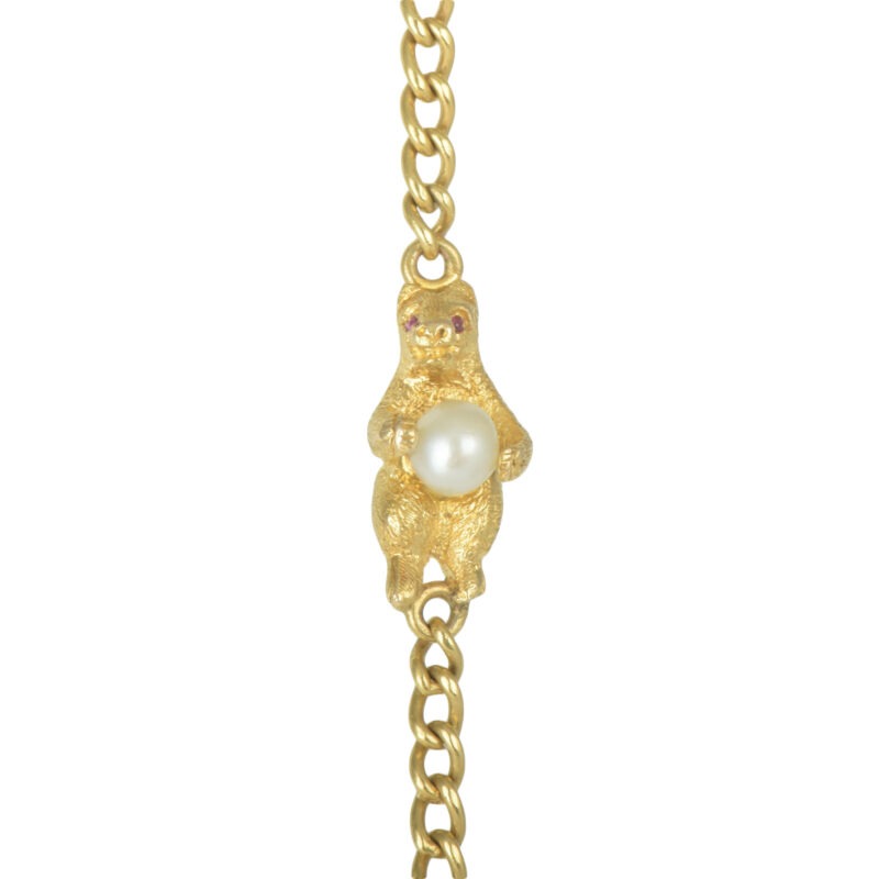 Antique 15k Gold Gem Set Bear Necklace