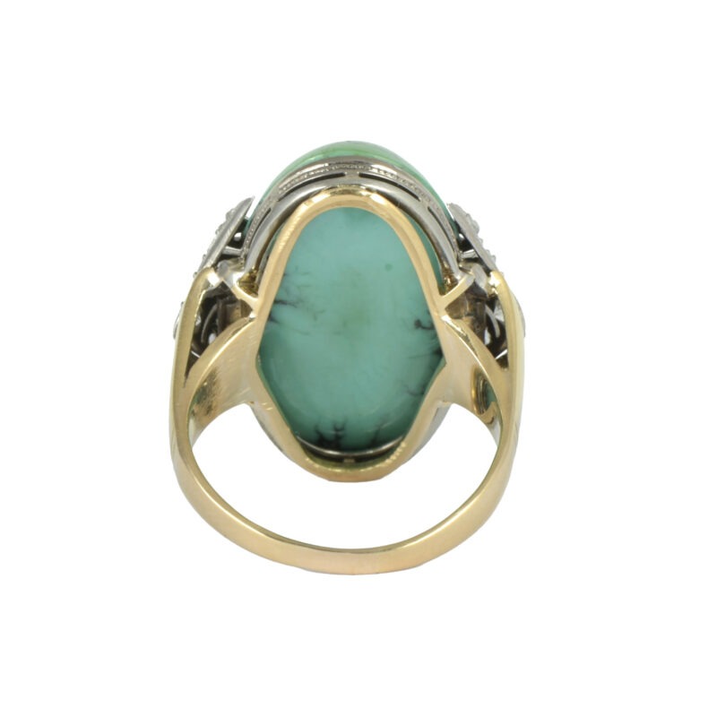 Art Deco 18k Gold Diamond & Turquoise Matrix Ring