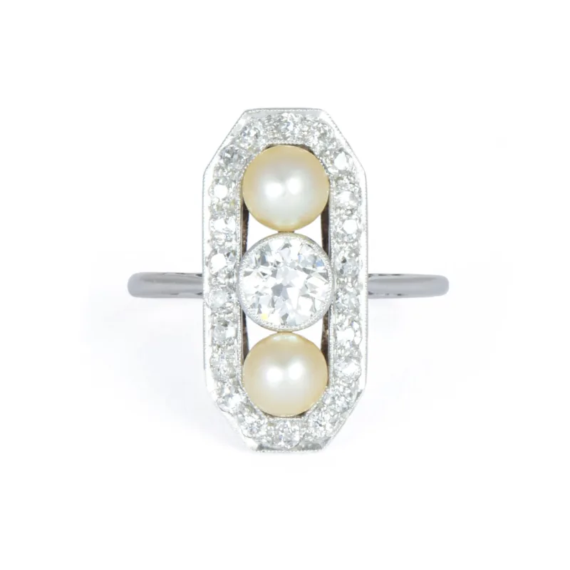 Edwardian Platinum, Diamond & Natural Pearl Ring
