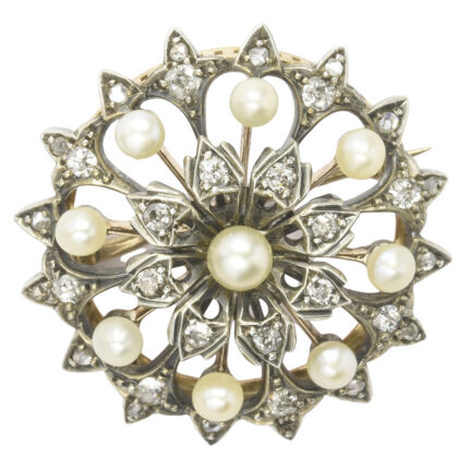 Victorian Pearl & Diamond Flower Brooch