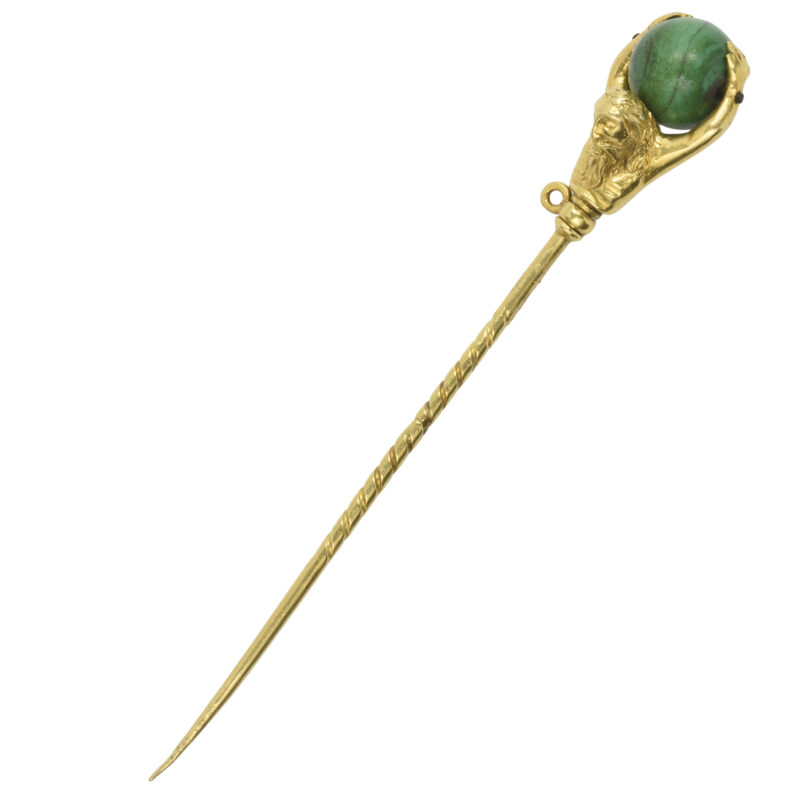 18TH Century Gold & Malachite Stick Pin Depicting Atlas