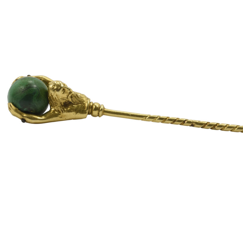 18TH Century Gold & Malachite Stick Pin Depicting Atlas
