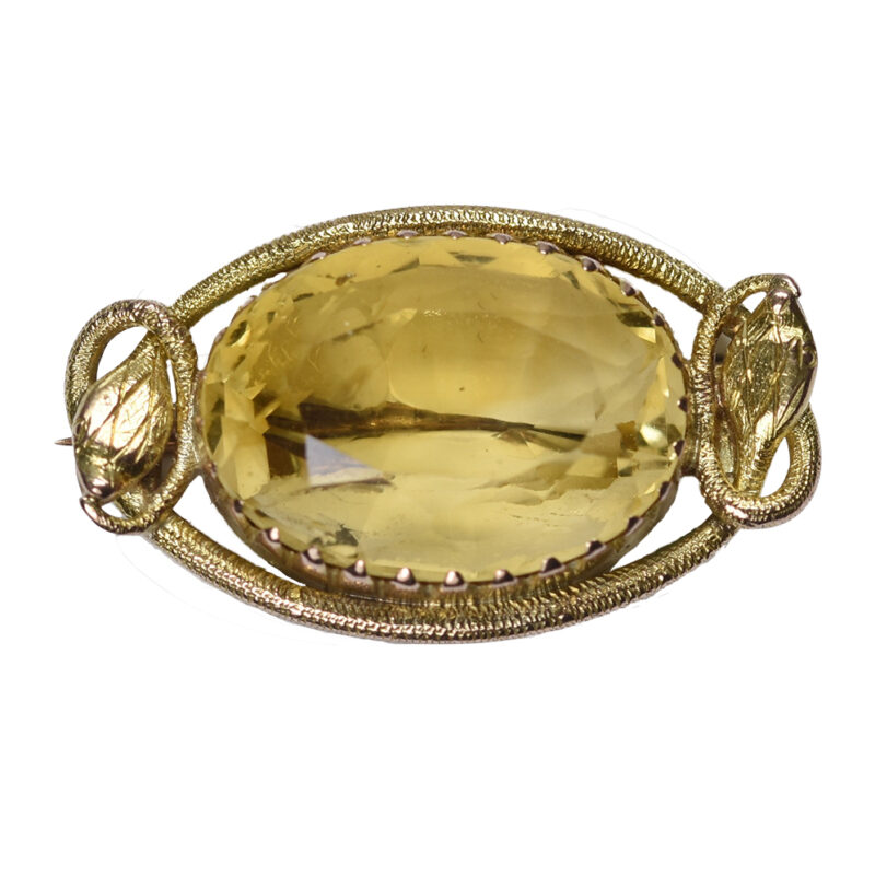 19th Century 15k Gold Oval Faceted Citrine Snake Brooch
