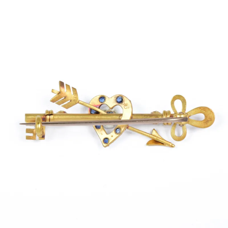 Victorian Gold Sapphire & Diamond “Key To My Heart” Brooch