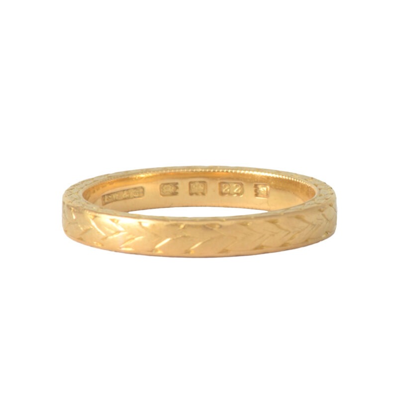 Vintage 22k Gold Engraved Band Ring, London 1930