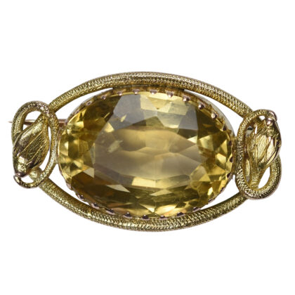 19th Century 15k Gold Oval Faceted Citrine Snake Brooch