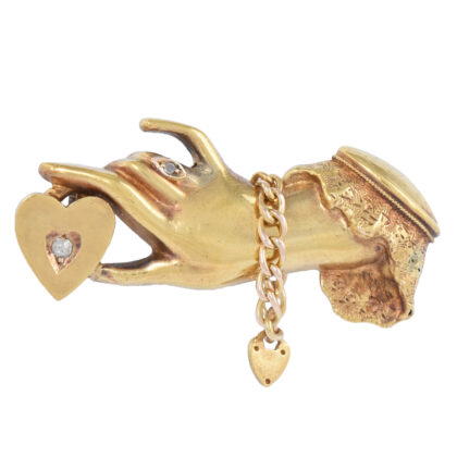 Antique 15k Gold & Diamond Hand Brooch