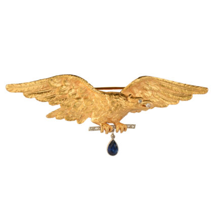 Antique 18k Gold, Sapphire & Diamond Flying Eagle Brooch
