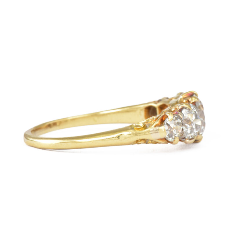 Antique Carved 18k Gold 2 Carat Five Stone Diamond Ring