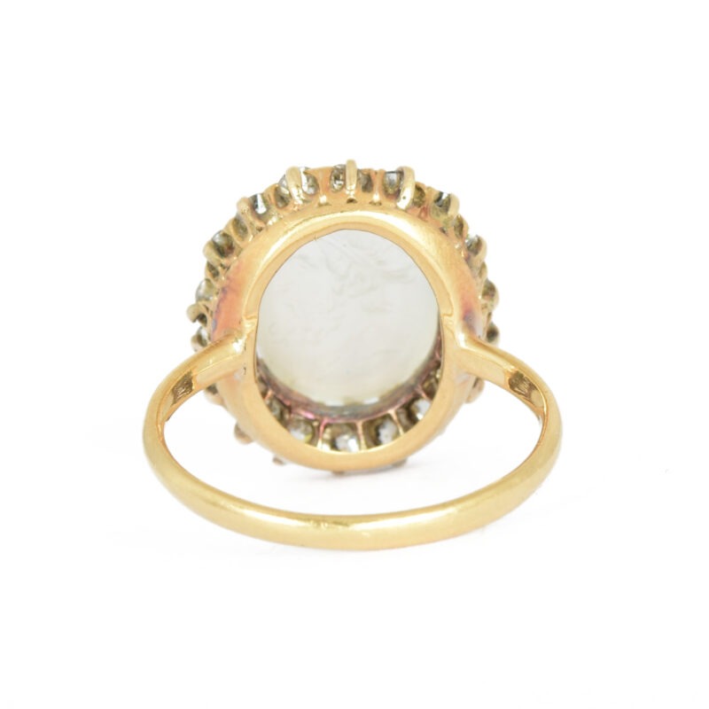 Antique Carved Moonstone Cameo & Diamond Ring