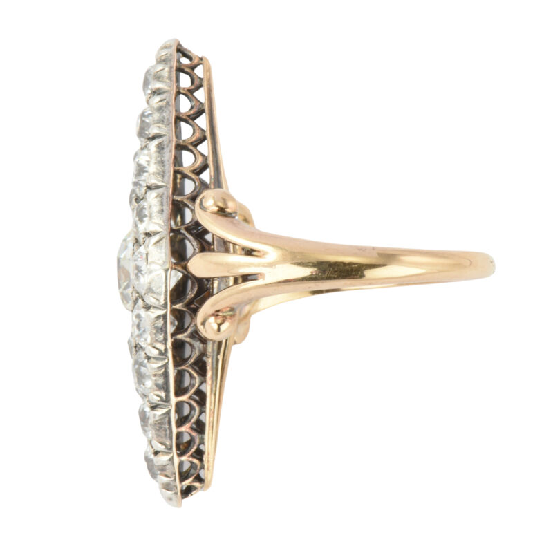 Antique Pavé set Diamond Navette Ring Circa 1890