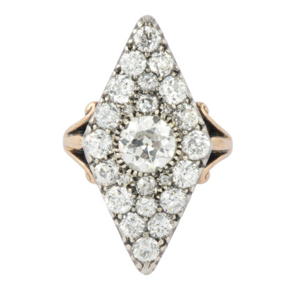 Antique Pavé set Diamond Navette Ring Circa 1890