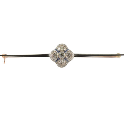 Art Deco 18k Gold, Sapphire & Diamond Brooch