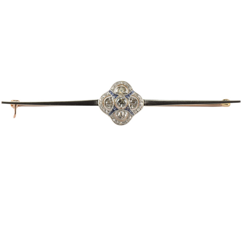 Art Deco 18k Gold, Sapphire & Diamond Brooch
