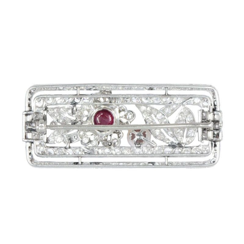 Art Deco Platinum Ruby, Pearl & Diamond Brooch