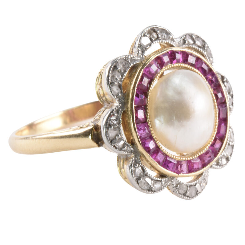 Belle Époque 18k Gold, Ruby, Diamond & Natural Pearl Ring