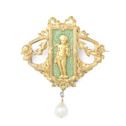 Boucheron Art Nouveau 18k Gold Enamel Brooch