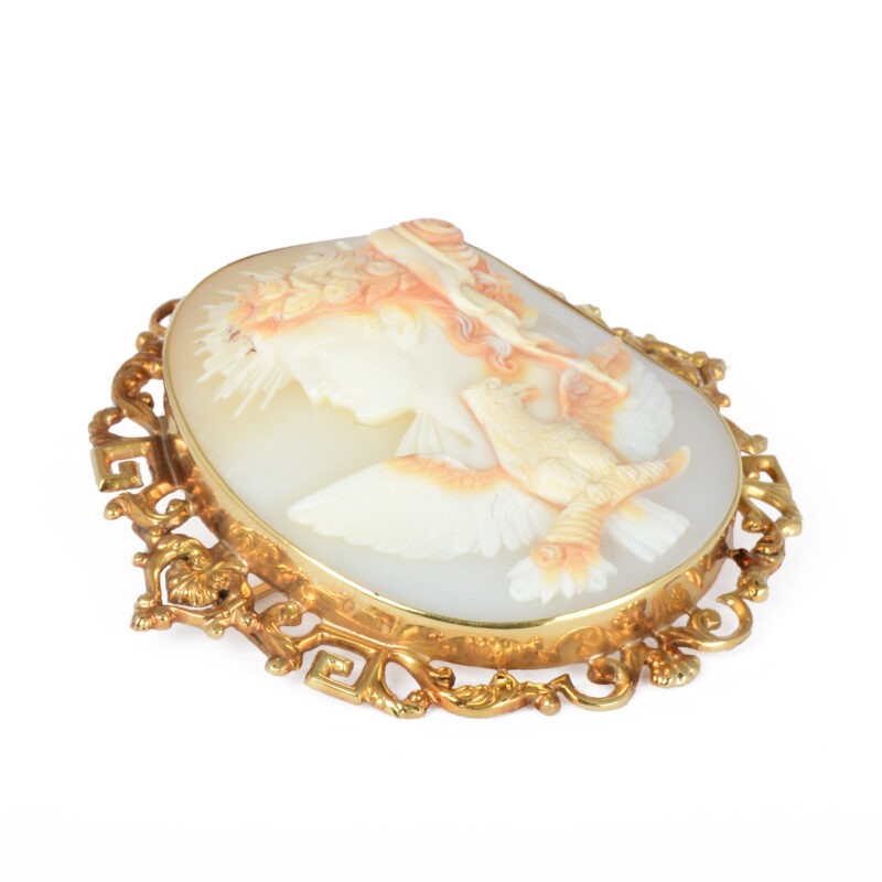 Victorian 18k Gold Carved Shell Cameo Depicting Aurora