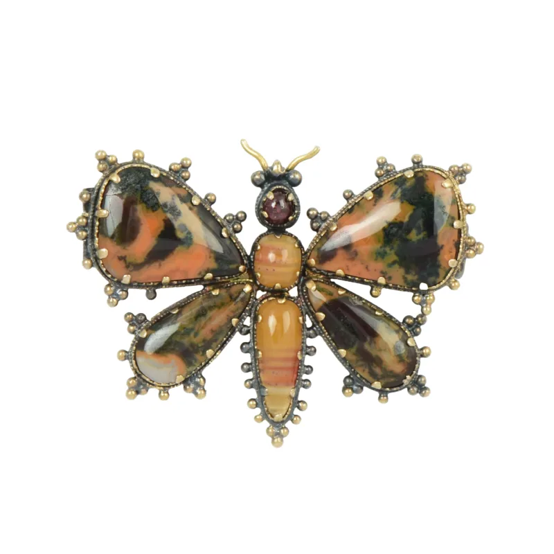 Georgian Gold & Moss Agate Butterfly Brooch