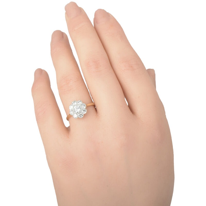 Edwardian 18k Gold Diamond Daisy Cluster Ring