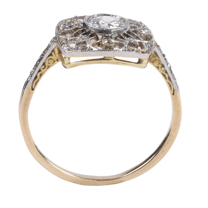 Belle Époque 14k Gold, Platinum & Diamond Lattice Work Ring