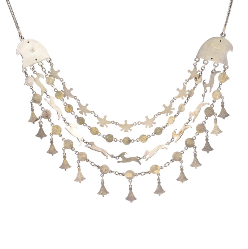 Egyptian Revival Silver Gilt & Enamel Fringe Necklace