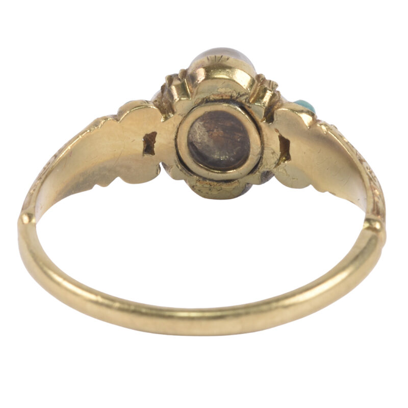 Victorian 18k Gold, Pearl, Turquoise & Diamond Locket Ring
