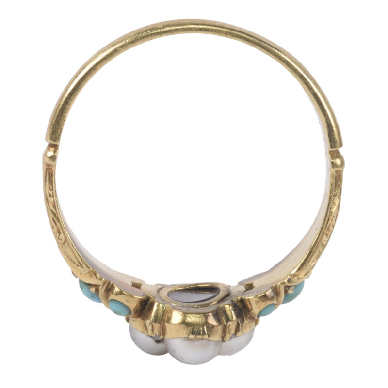 Victorian 18k Gold, Pearl, Turquoise & Diamond Locket Ring