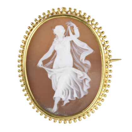 Victorian Gold Shell Cameo Brooch Depicting A Muse