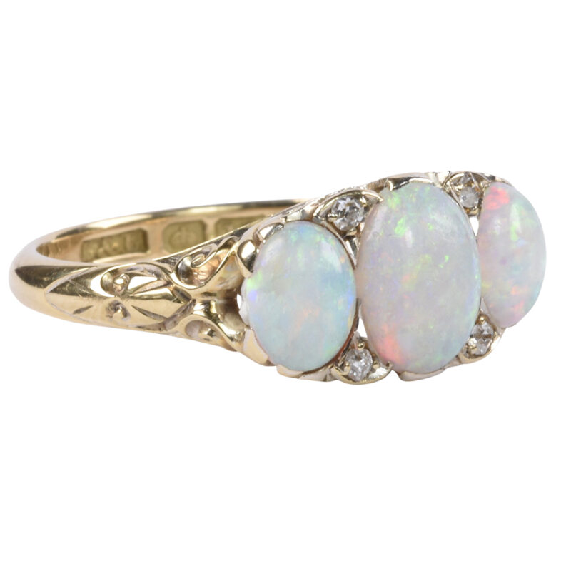 Edwardian Hallmarked 18k Gold, Opal & Diamond Ring