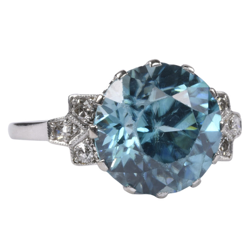 Vintage 18k White Gold, Blue Zircon & Diamond ring