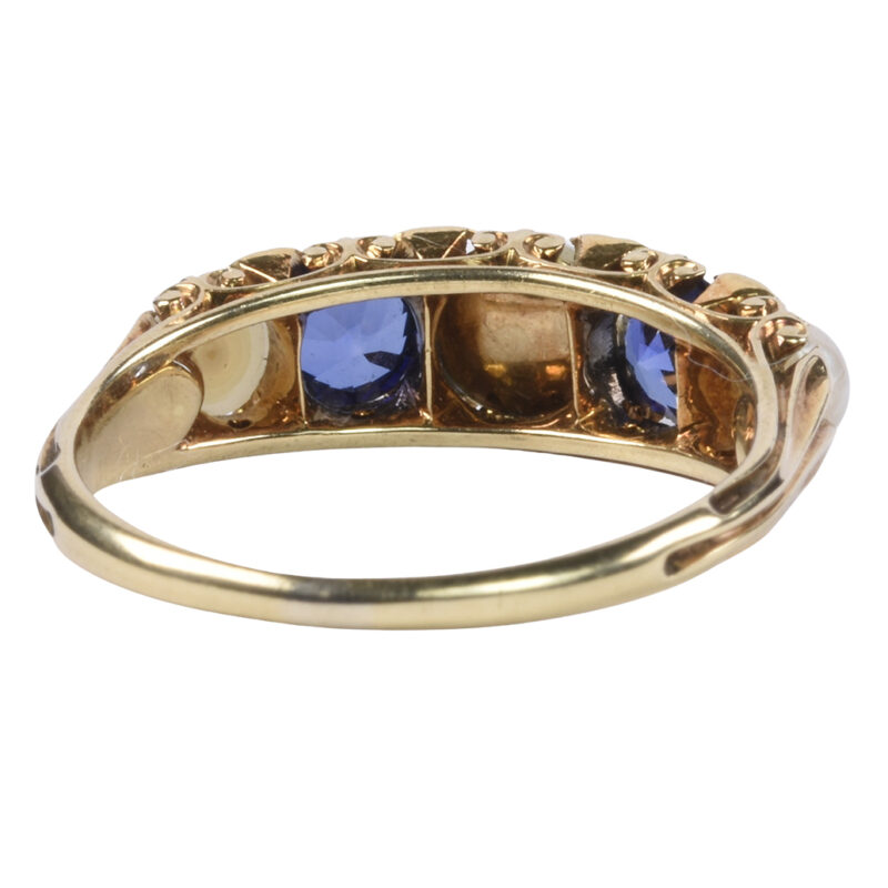 Victorian 18k Gold Pearl, Sapphire & Diamond Ring