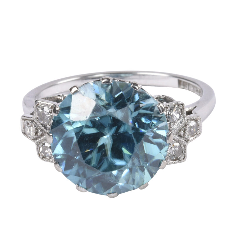 Vintage 18k White Gold, Blue Zircon & Diamond ring