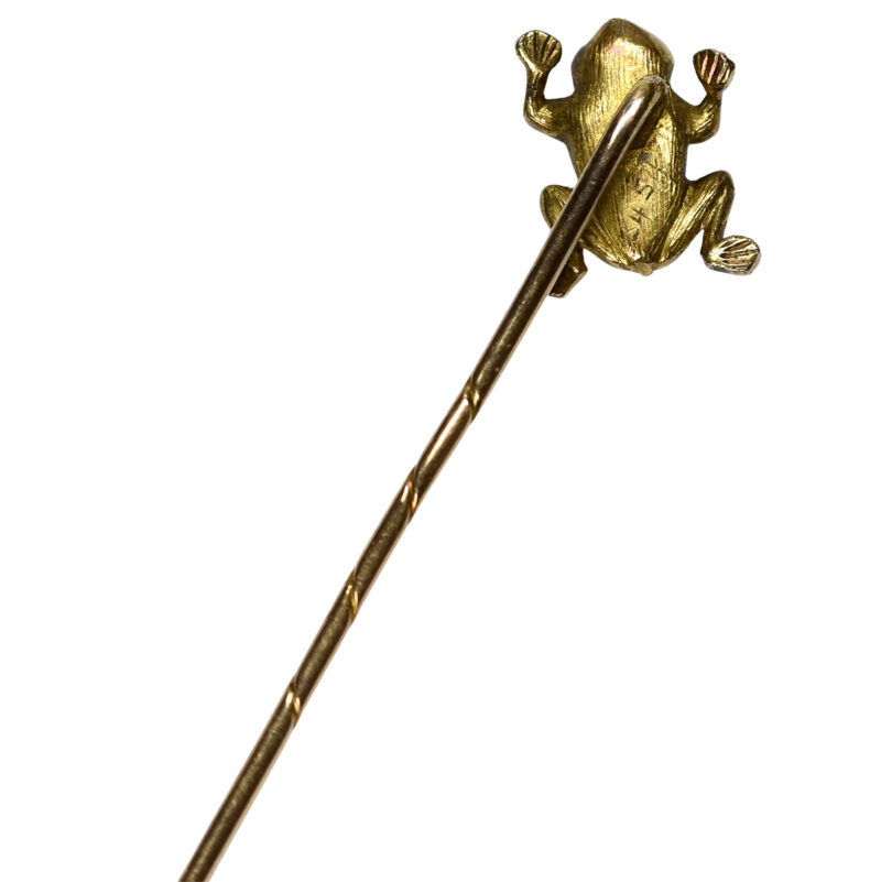 Early 20th Century 15k Gold, Pearl & Emerald Frog Stick Pin - Back