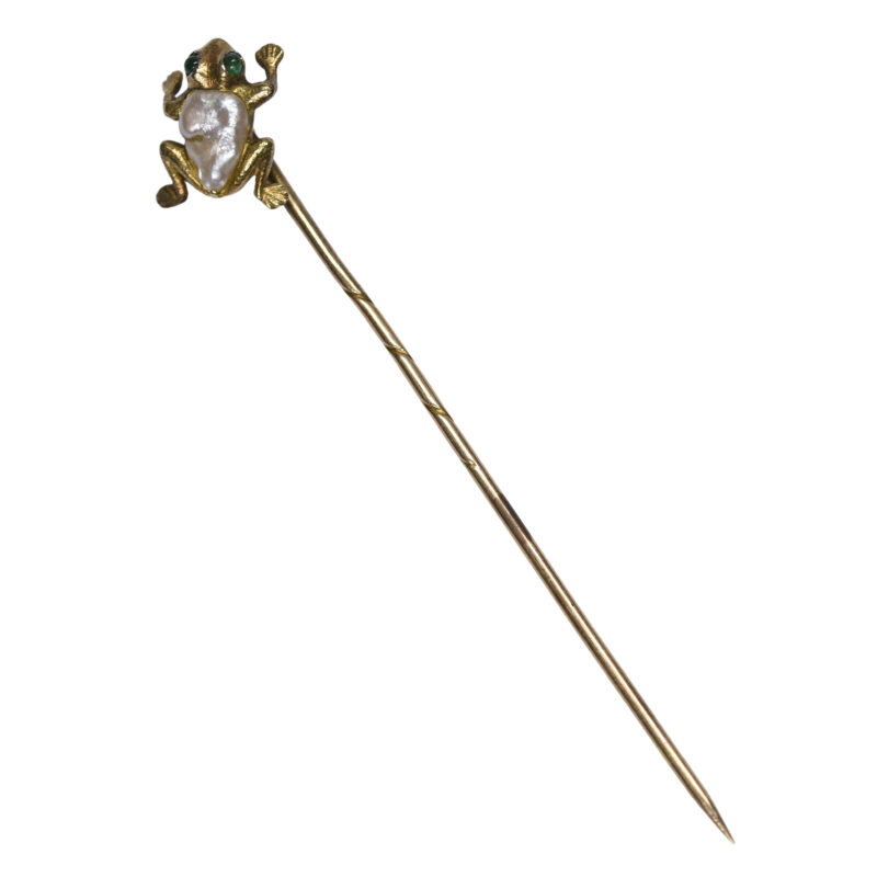 Early 20th Century 15k Gold, Pearl & Emerald Frog Stick Pin - Full