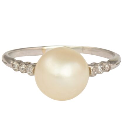 Early 20th Century Platinum, Diamond & Natural Pearl Ring