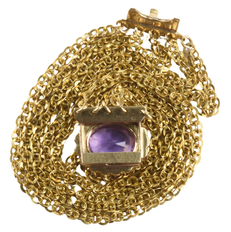 Early Victorian 15k Gold Amethyst & Pearl Multi Strand Bracelet