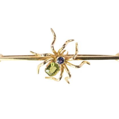 Edwardian 15k Gold, Peridot & Sapphire Spider Brooch