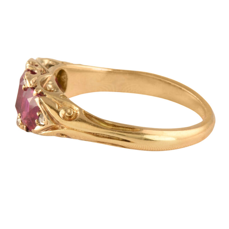 Edwardian 18k Carved Gold, Ruby & Diamond Ring