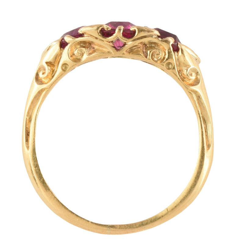 Edwardian 18k Carved Gold, Ruby & Diamond Ring