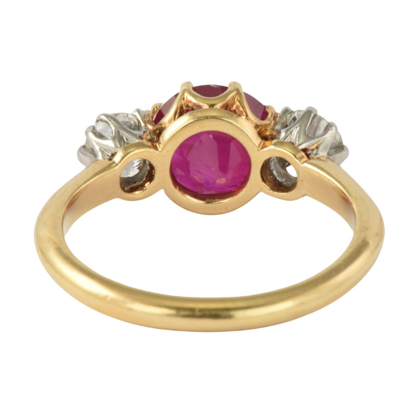 Edwardian 18k Gold Burmese Ruby & Diamond Three Stone Ring