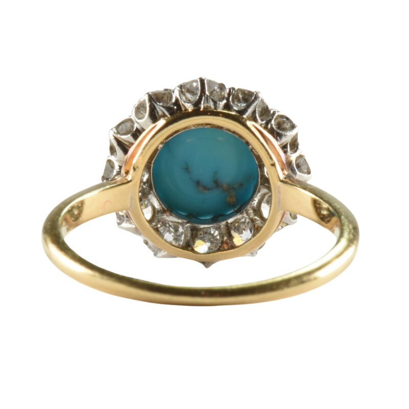 Edwardian 18k Gold, Diamond & Turquoise Cluster Ring